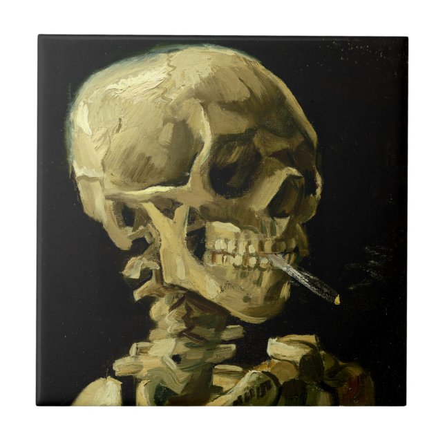Van Gogh Smoking Skeleton Ceramic Tile (Front)