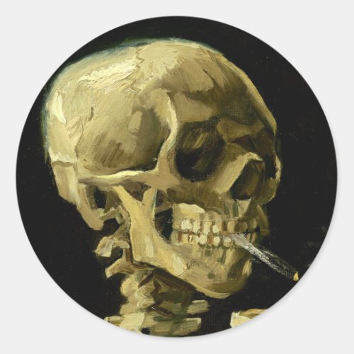 Van Gogh Smoking Skeleton Classic Round Sticker