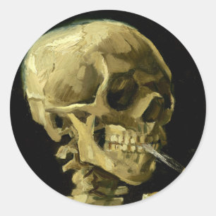 Van Gogh Smoking Skeleton Classic Round Sticker