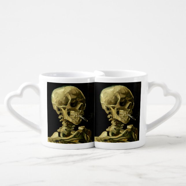 Van Gogh Smoking Skeleton Coffee Mug Set (Front Nesting)