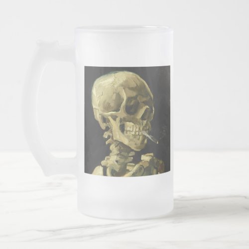 Van Gogh Smoking Skeleton Frosted Glass Beer Mug