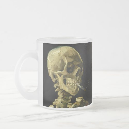 Van Gogh Smoking Skeleton Frosted Glass Coffee Mug