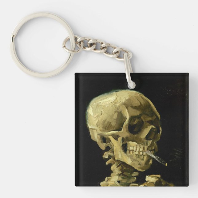 Van Gogh Smoking Skeleton Keychain (Front)