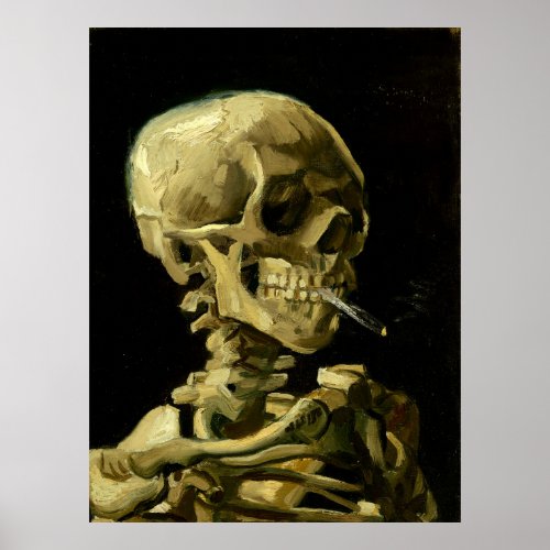 Van Gogh Smoking Skeleton Poster