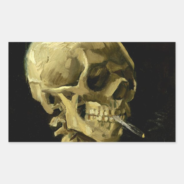 Van Gogh Smoking Skeleton Rectangular Sticker (Front)