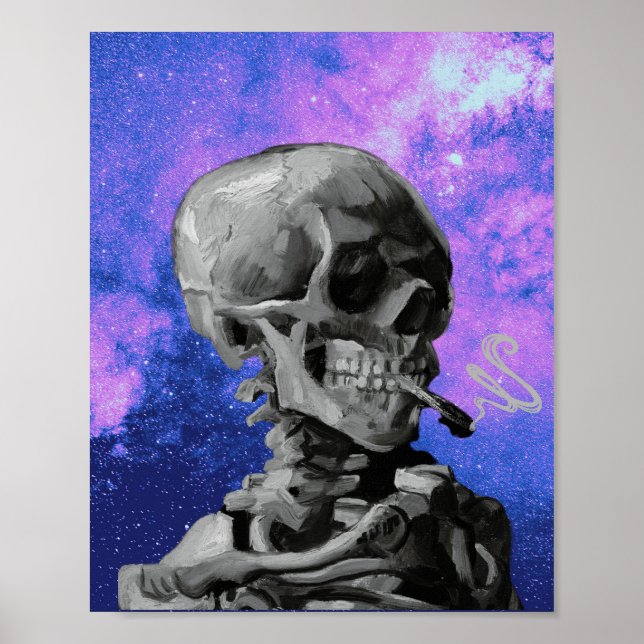 Van Gogh smoking Skeleton remastered with galaxy   Poster (Front)