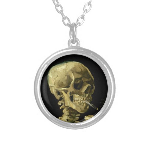 Van Gogh Smoking Skeleton Silver Plated Necklace