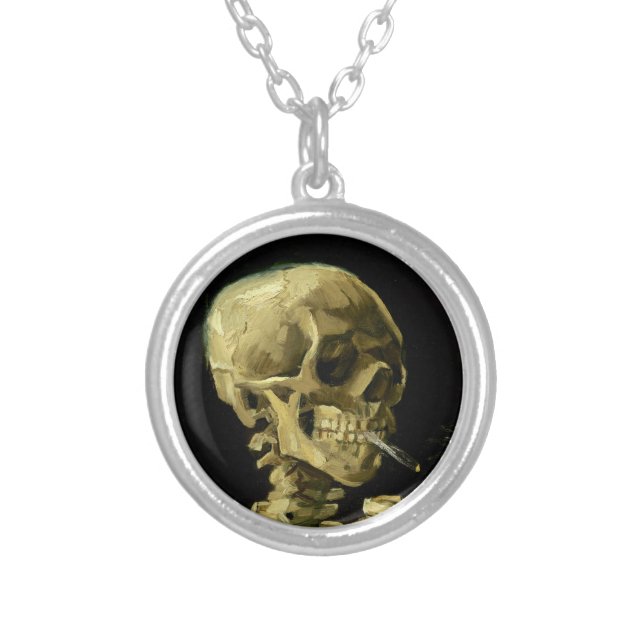 Van Gogh Smoking Skeleton Silver Plated Necklace (Front)