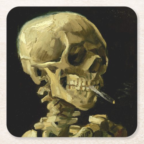 Van Gogh Smoking Skeleton Square Paper Coaster
