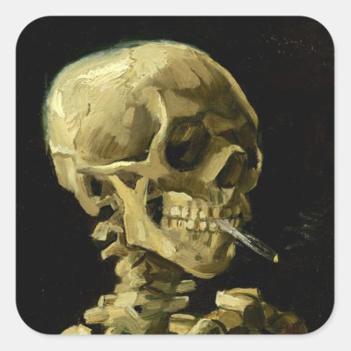 Van Gogh Smoking Skeleton Square Sticker