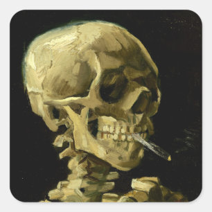 Van Gogh Smoking Skeleton Square Sticker
