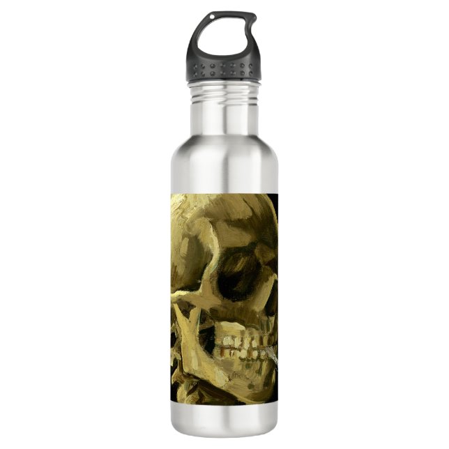 Van Gogh Smoking Skeleton Stainless Steel Water Bottle (Front)