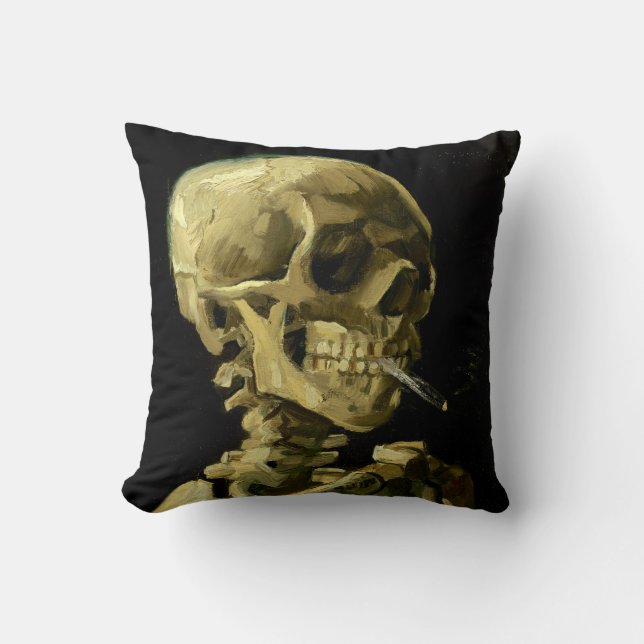 Van Gogh Smoking Skeleton Throw Pillow (Front)
