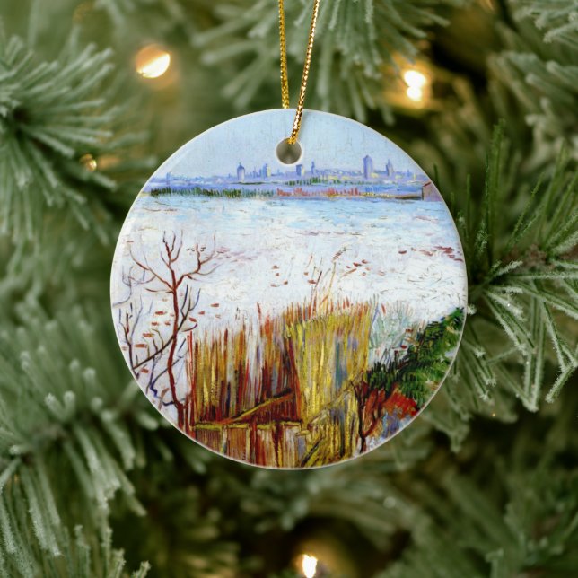 Van Gogh-Snowy Landscape with Arles in Background Ceramic Ornament (Tree)