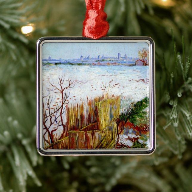 Van Gogh-Snowy Landscape with Arles in Background Metal Ornament (Tree)