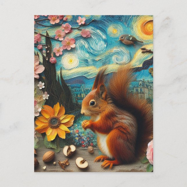 Van Gogh Squirrel Collage Postcard (Front)