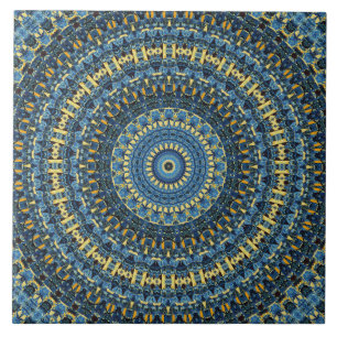 Van Gogh Starry Night Abstract Groovy Boho Mandala Ceramic Tile