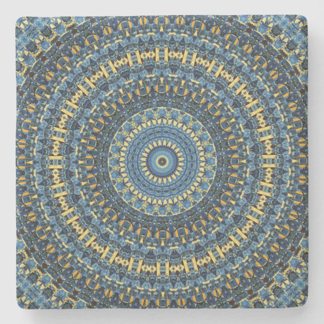 Van Gogh Starry Night Abstract Groovy Boho Mandala Stone Coaster (Front)