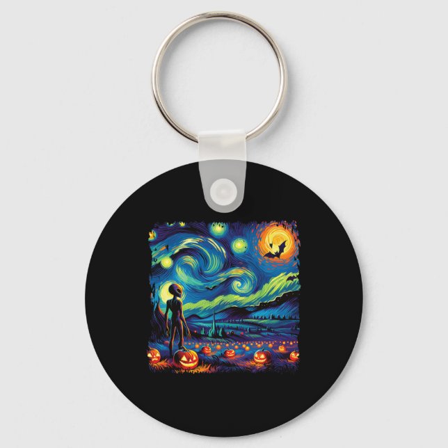 Van Gogh Starry Night Alien Man Halloween Fall Pum Keychain (Front)