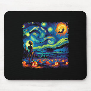 Van Gogh Starry Night Alien Man Halloween Fall Pum Mouse Pad
