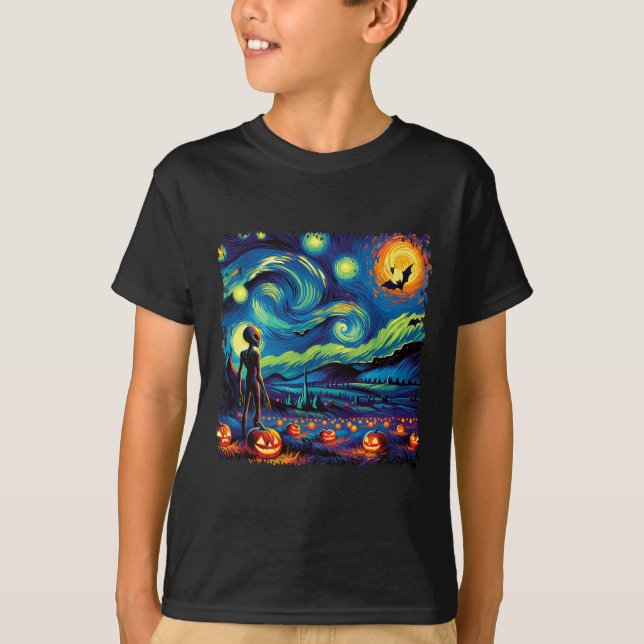 Van Gogh Starry Night Alien Man Halloween Fall Pum T-Shirt (Front)