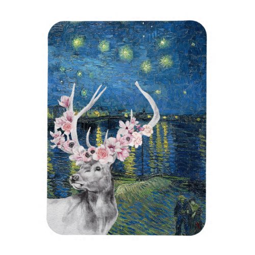 Van Gogh Starry Night and Flower Stag Compilation Magnet