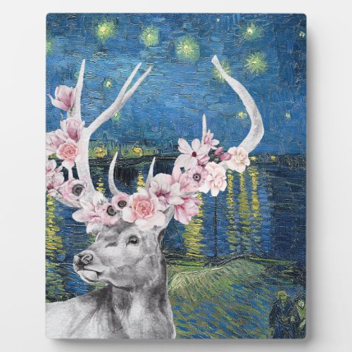 Van Gogh Starry Night and Flower Stag Compilation Plaque