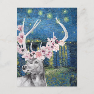 Van Gogh Starry Night and Flower Stag Compilation Postcard