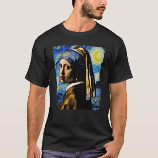 Van Gogh Starry Night and Girl With a Pearl Earrin T-Shirt