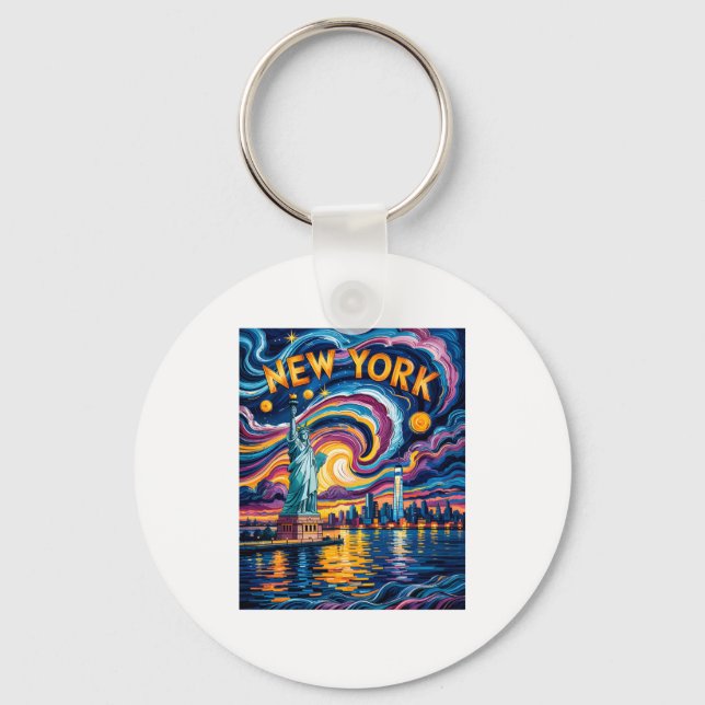 Van Gogh Starry Night Art New York Liberty Skyline Keychain (Front)