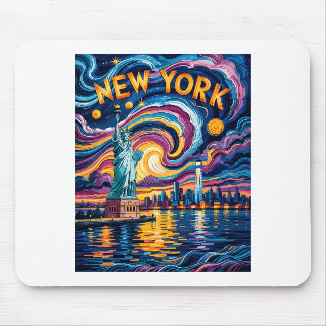 Van Gogh Starry Night Art New York Liberty Skyline Mouse Pad (Front)