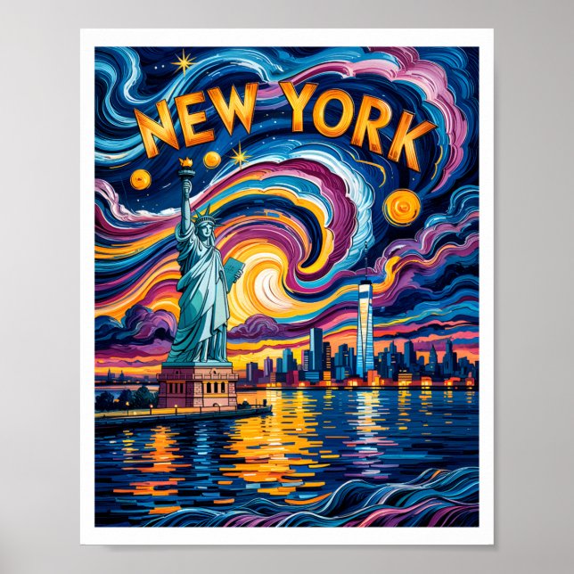 Van Gogh Starry Night Art New York Liberty Skyline Poster (Front)