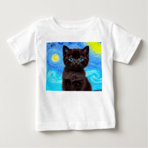 Van Gogh Starry Night Black Cat Baby T-Shirt