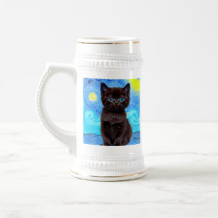 Van Gogh Starry Night Black Cat Beer Stein