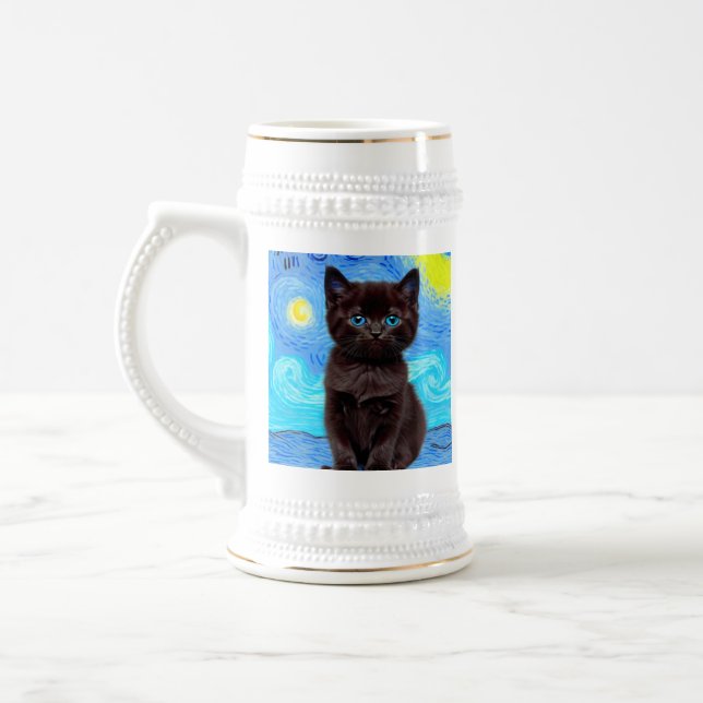 Van Gogh Starry Night Black Cat Beer Stein (Left)