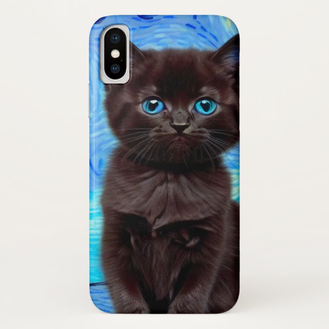 Van Gogh Starry Night Black Cat Case-Mate iPhone Case (Back)