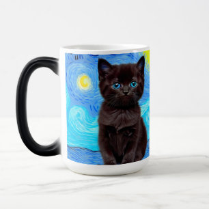 Van Gogh Starry Night Black Cat Color Morph Mug