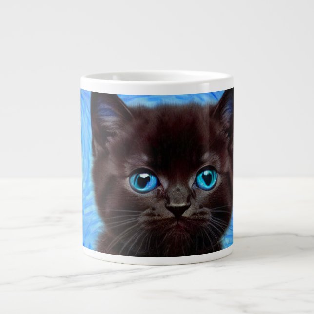 Van Gogh Starry Night Black Cat Giant Coffee Mug (Front)