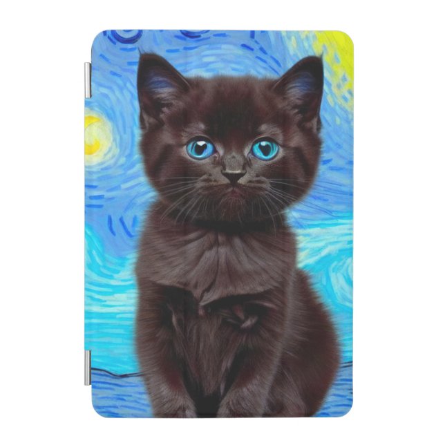Van Gogh Starry Night Black Cat iPad Mini Cover (Front)