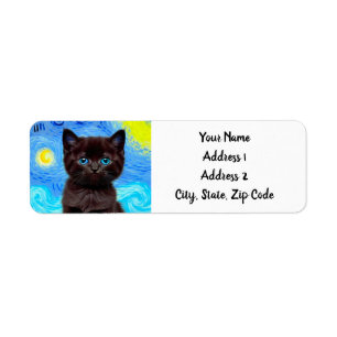 Van Gogh Starry Night Black Cat Label