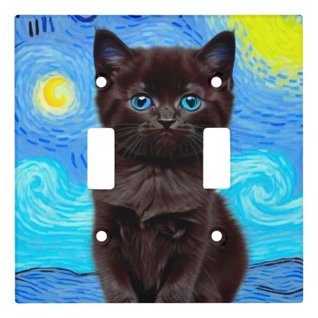 Van Gogh Starry Night Black Cat Light Switch Cover (Front)