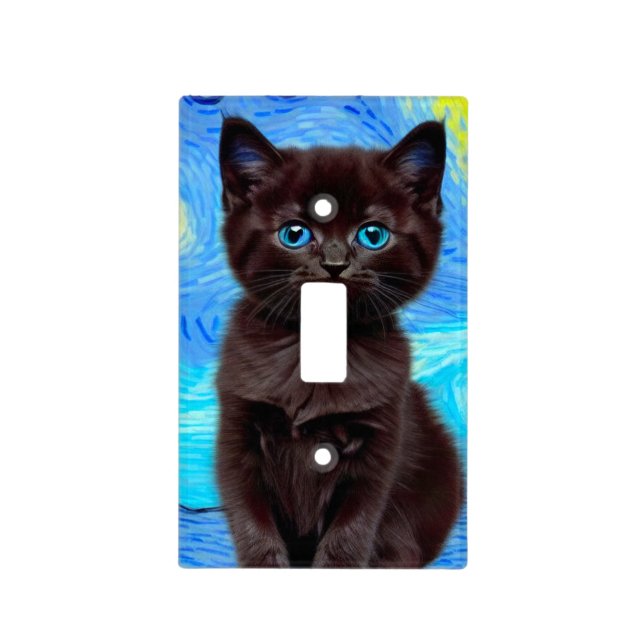 Van Gogh Starry Night Black Cat Light Switch Cover (Front)