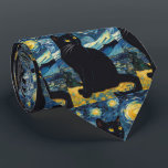 Van Gogh Starry Night Black Cat Neck Tie<br><div class="desc">This boho bohemian Van Gogh Starry Night black cat neck tie is great for any cat or art lover! Moshiach Now!</div>