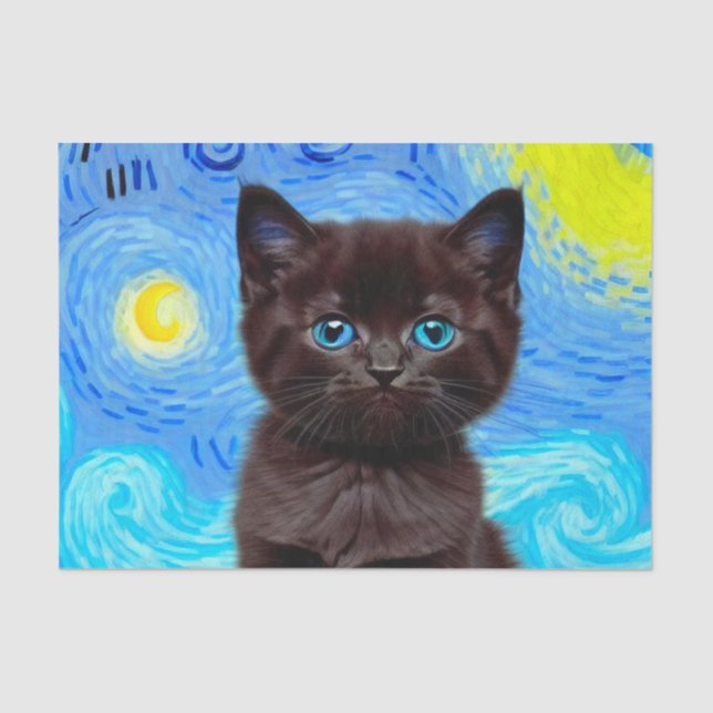 Van Gogh Starry Night Black Cat Tissue Paper (Front)