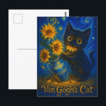 Van Gogh Starry Night Black Cat with Sunflowers Postcard<br><div class="desc">Send a smile with this whimsical postcard featuring a playful black cat caught nibbling on a sunflower, all set in a dreamy, Van Gogh–inspired starry night. Perfect for cat lovers, art fans, and anyone who enjoys a magical twist on classic masterpieces. With vibrant colors, swirling skies, and just the right...</div>