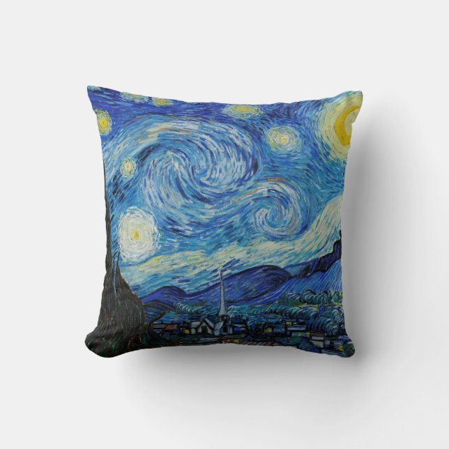 Van Gogh Starry Night. Blue impressionism sky art Throw Pillow (Front)