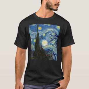 Van Gogh Starry Night Cat Art Cats Lover Cat Mom T-Shirt
