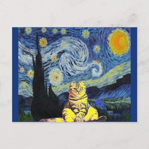 Van Gogh _ Starry Night Cat Art Parody   Postcard
