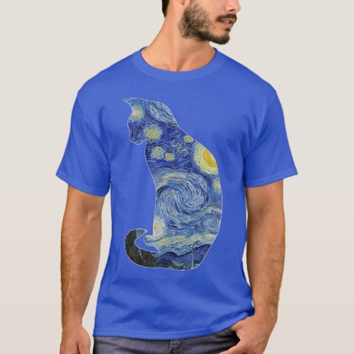 Van Gogh Starry Night Cat Art Van Gogh Painting Ae T_Shirt