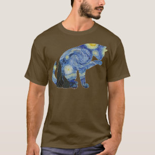 Van Gogh Starry Night Cat Art Van Gogh Painting Ae T-Shirt